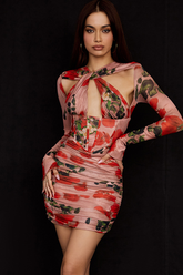 Korsett-Minikleid mit Rosenprint